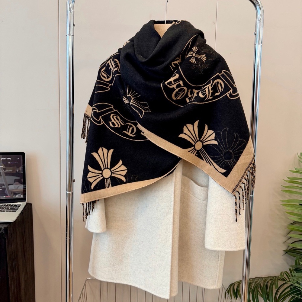 Chrome Hearts Black and Tan Floral Fringe Wrap